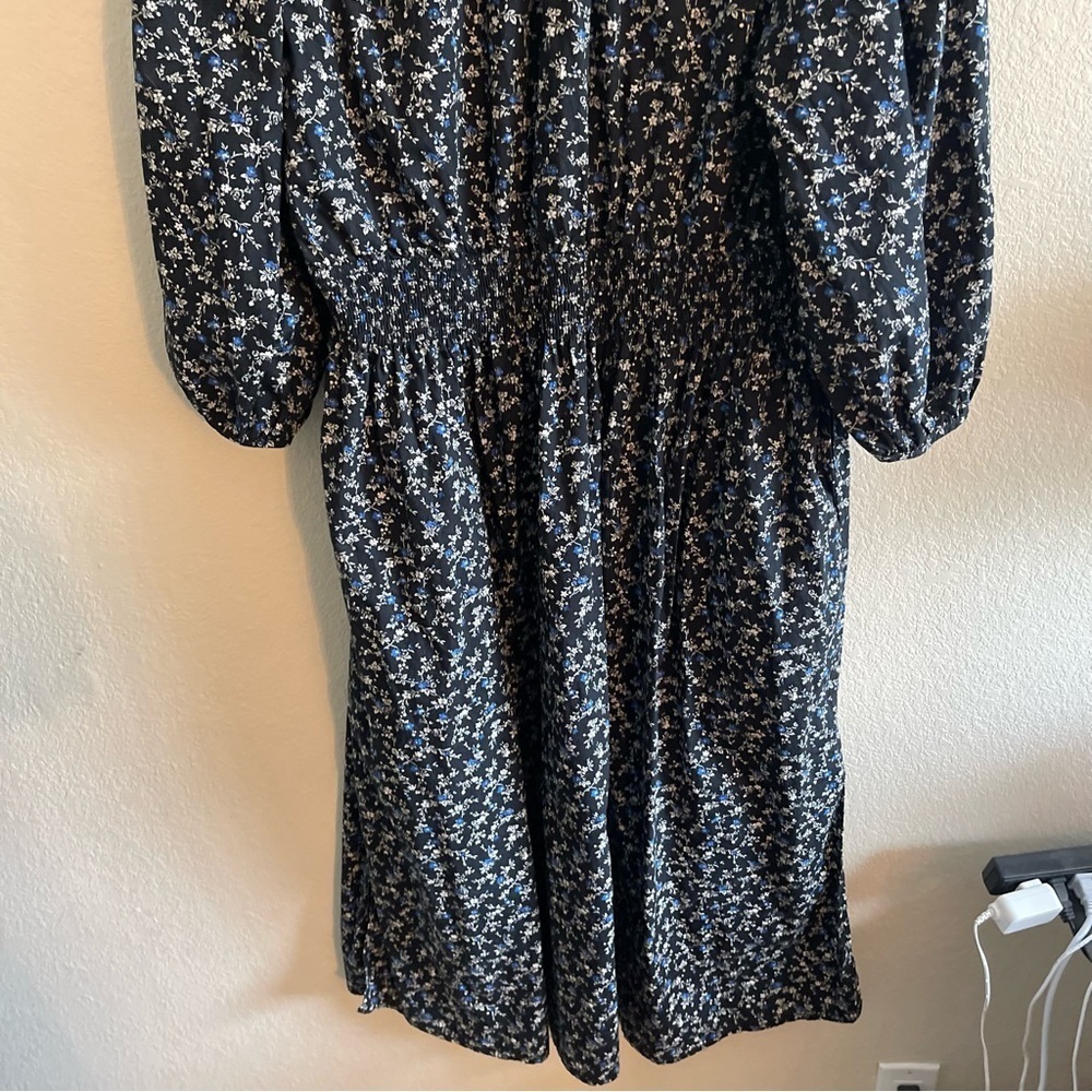 GAP Puff Sleeve Smocked Midi Dress Dark Floral Cottagecore Womens Size XXL Tall - Picture 5 of 13